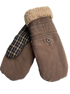 Up-cycled Brown Stripe Plaid Mittens - Large