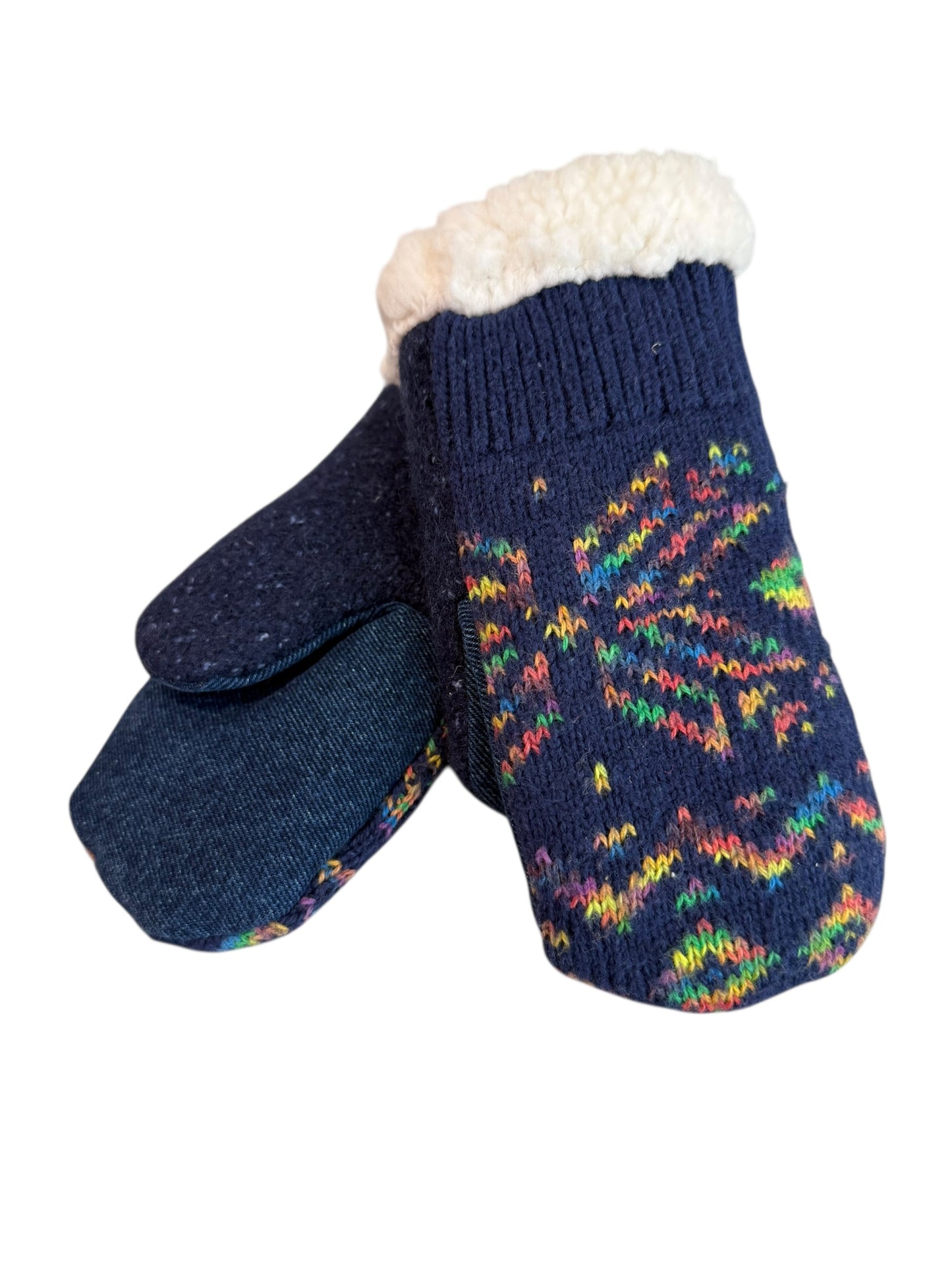 Upcycled Kids Mittens - Medium (4-6 yrs.) Blue Snowflake Knit