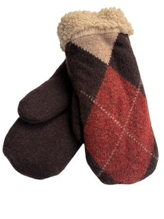 Up-cycled Argyle Knit Mittens - Medium