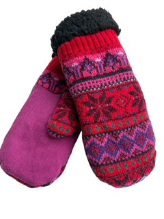 Up-cycled Pink Red Knit Mittens - Small