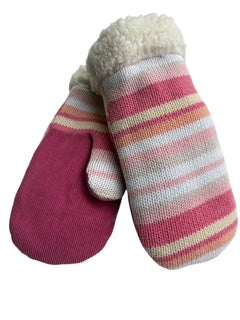 Up-cycled Pink Stripe Knit Mittens - Small