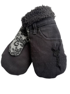 Up-cycled Black Denim Mittens - Small