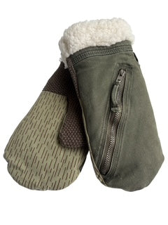 Up-cycled Green Zipper Pocket Mittens - Small