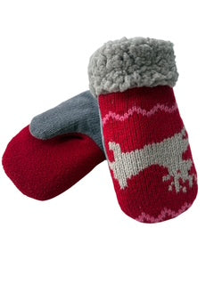 Upcycled Kids Mittens - Medium (4-6 yrs.) | Red Reindeer