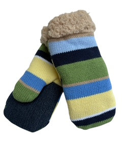 Upcycled Kids Mittens - Medium (4-6 yrs.) | Blue Green Stripe