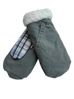 Upcycled Kids Mittens - Large (7 yrs. & up) | Army Green Plaid