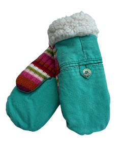 Upcycled Kids Mittens - Large (7 yrs. & up) | Green Stripe