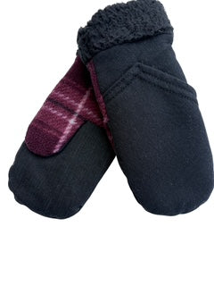 Upcycled Kids Mittens - Large (7 yrs. & up) | Black & Burgandy Plaid