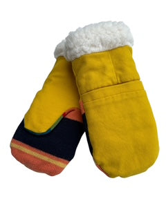 Upcycled Kids Mittens - Medium (4-6 yrs.) | Yellow Pocket Stripe