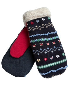 Up-cycled Knit Floral Mittens - Large