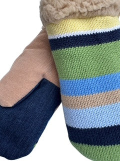 Upcycled Kids Mittens - Medium (4-6 yrs.) | Stripe Green Blue