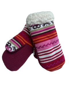 Upcycled Kids Mittens - Medium (4-6 yrs.) | Pink Stripe Knit