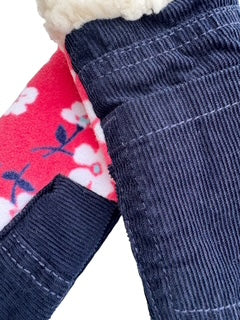 Upcycled Kids Mittens - Medium (4-6 yrs.) | Navy Corduroy, Pink Floral