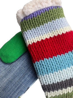 Up-cycled Knit Stripe Mittens - Small