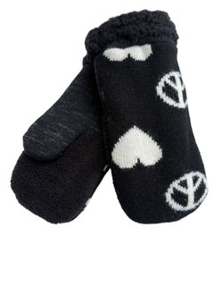 Upcycled Kids Mittens - Medium (4-6 yrs.) | Peace Heart Black