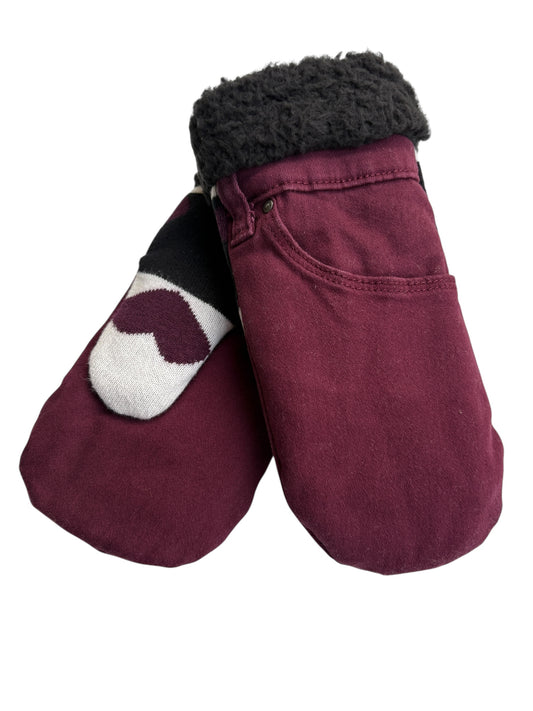 Up-cycled Plum Pocket Mittens - Small
