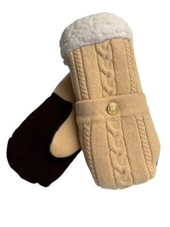 Up-cycled Yellow Knit Pocket Mittens - Small