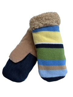 Upcycled Kids Mittens - Medium (4-6 yrs.) | Blue Green Stripe