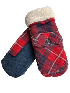 Up-cycled Plaid Pocket Mittens - Small