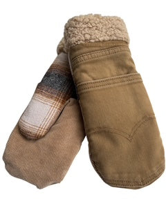 Up-cycled Neutral Denim Mittens - Large