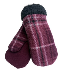 Upcycled Kids Mittens - Medium (4-6 yrs.) | Burgandy Plaid